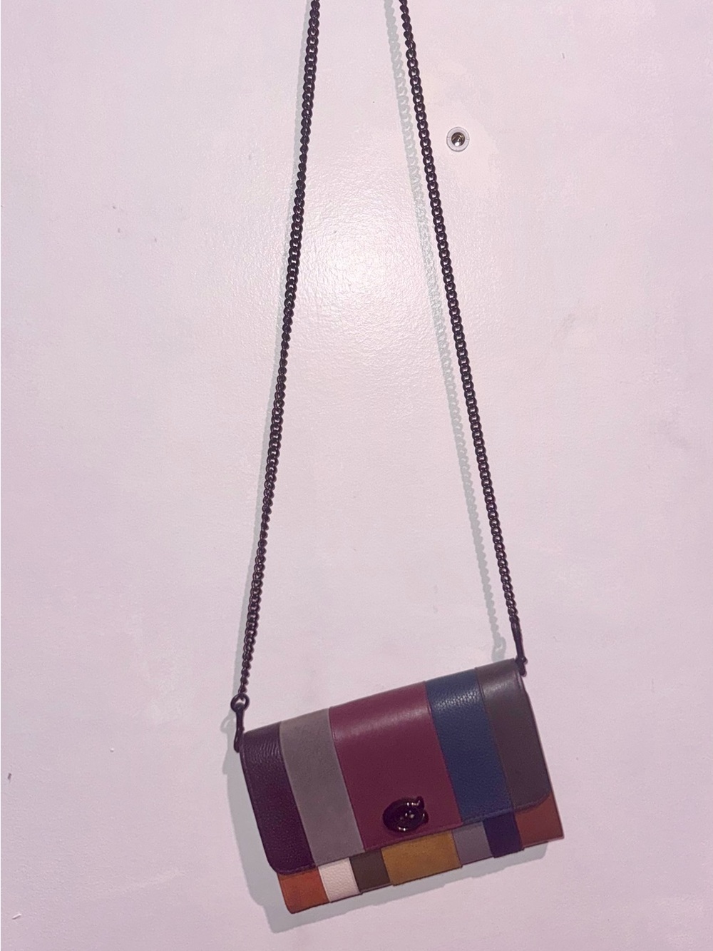 Coach Marlow Turnlock Chain Crossbody with Patchwork Stripes(Style 78061) Rare - Picture 3 of 6